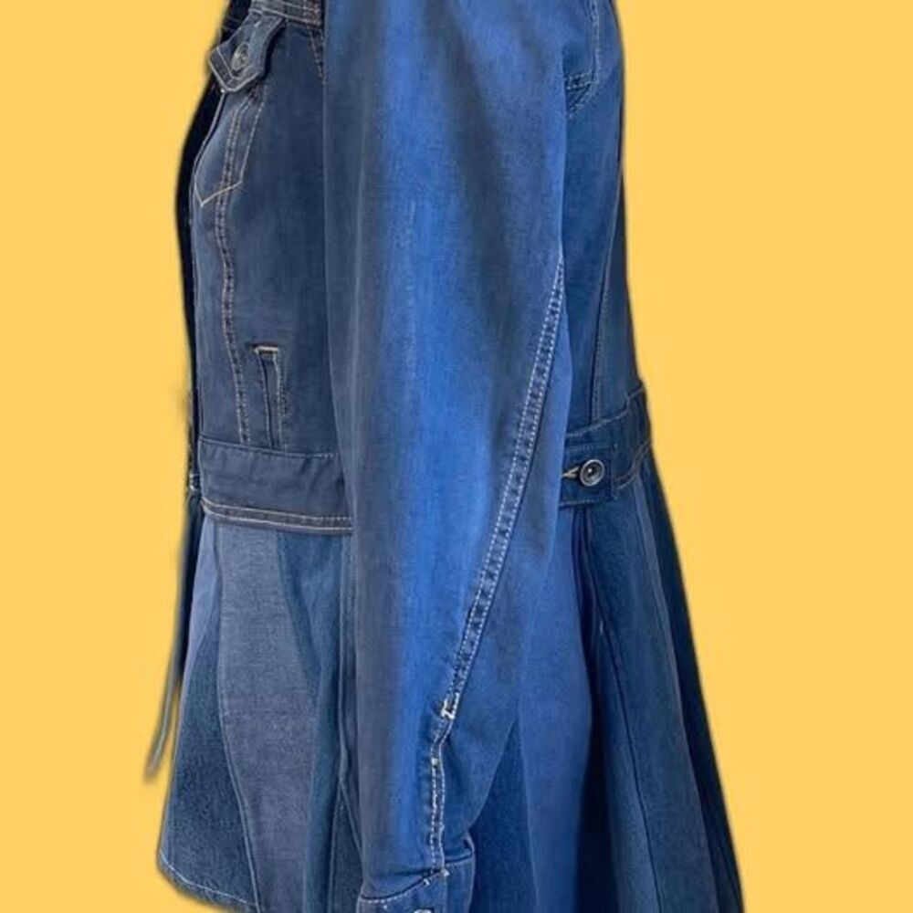 Upcycled blue denim jacket with high low peplum, Size M - Picture 6 of 8